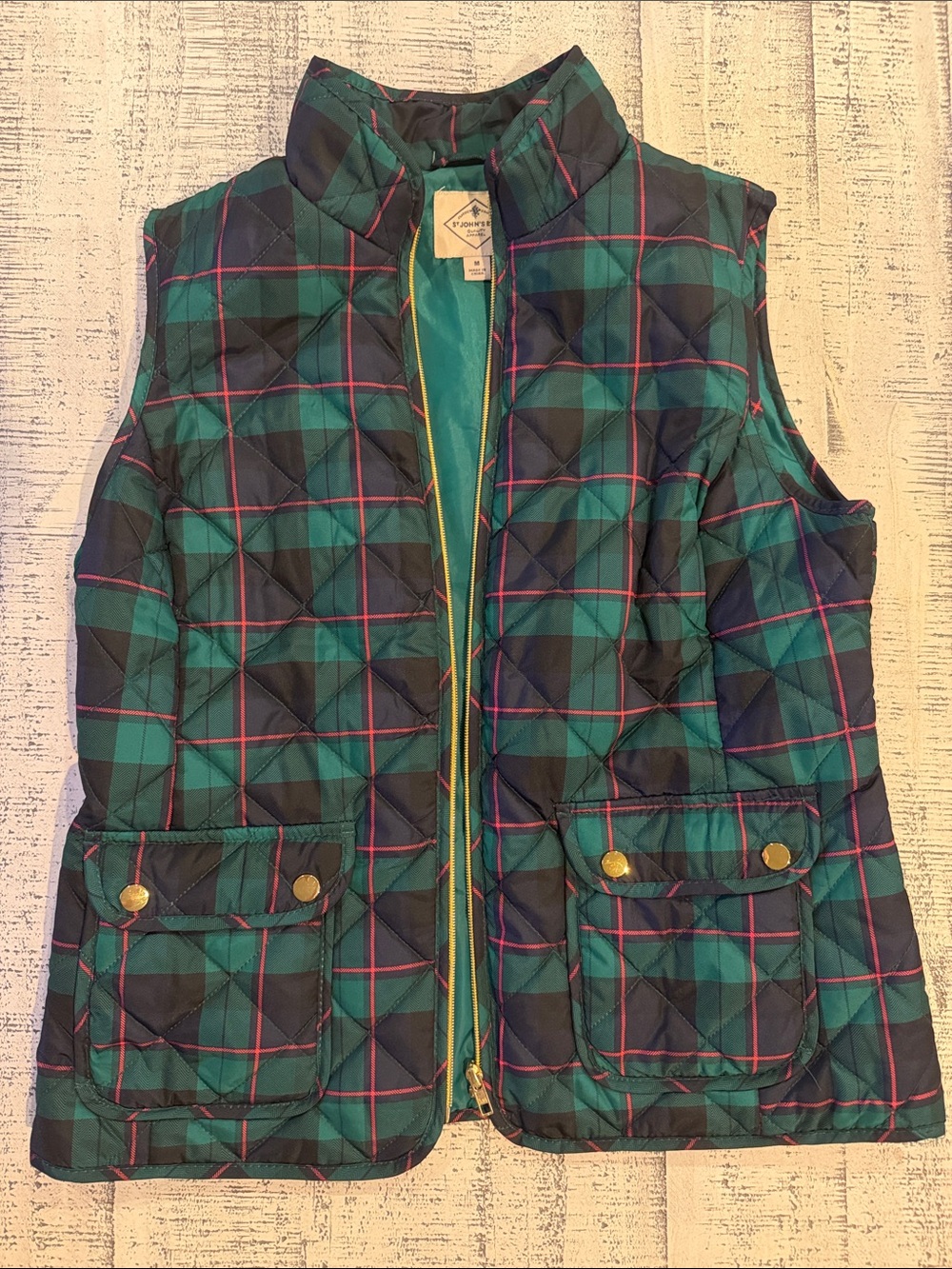 Holiday Cheer! St. John's Bay Green, Red, & Navy Plaid Quilted Vest
